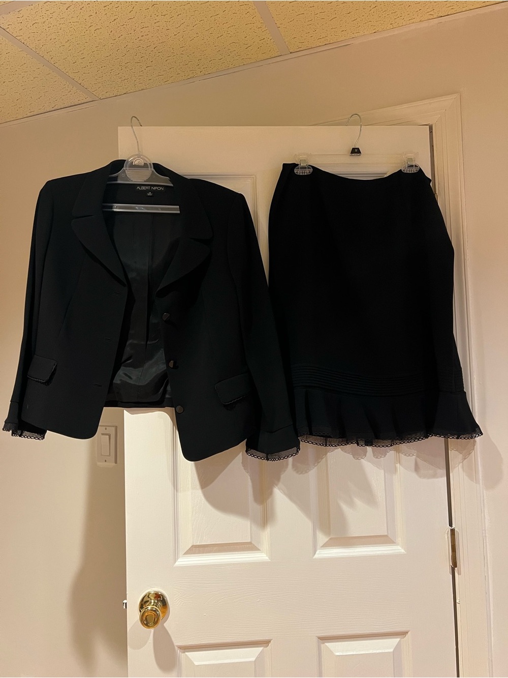 Albert Nipon Black Pencil Skirt with Ruffle Hem